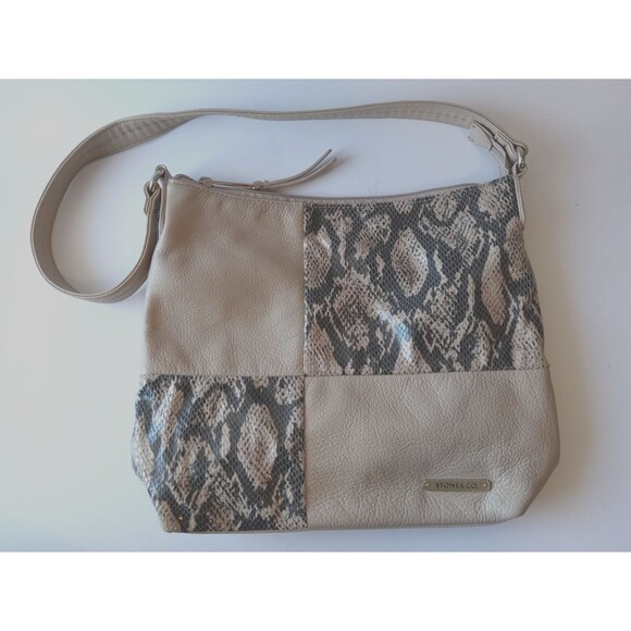 Stone & Co. Tan Beige Snakeprint Shoulder Bag EUC - Picture 2 of 16